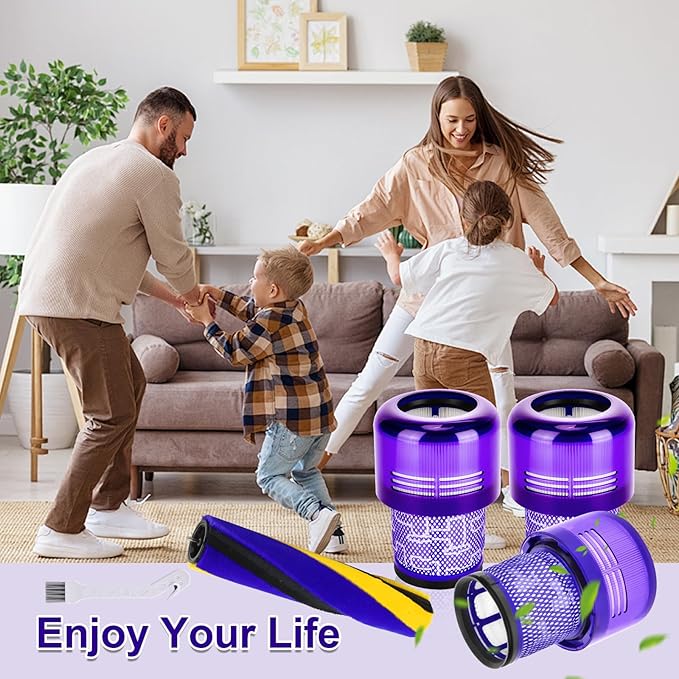 V15 Soft Brush Roller and Filter Replacement Compatible with Dy.son V15 Detect/V15 Detect Plus Vacuum, with 3 Pack Filters, Replacement Parts #970013-02 & 971634-01