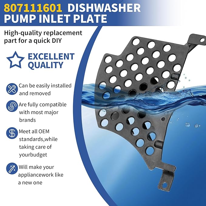 807111601 Sump Cover and Filter Inlet Pump Plate Compatible With Frigidaire Crosley Kenmore Westinghouse FFBD2406NW7B CDB350NB2A, Sump Cover Filter Plate Replace 3019126 AP5788710 EAP8747095 PS8747095