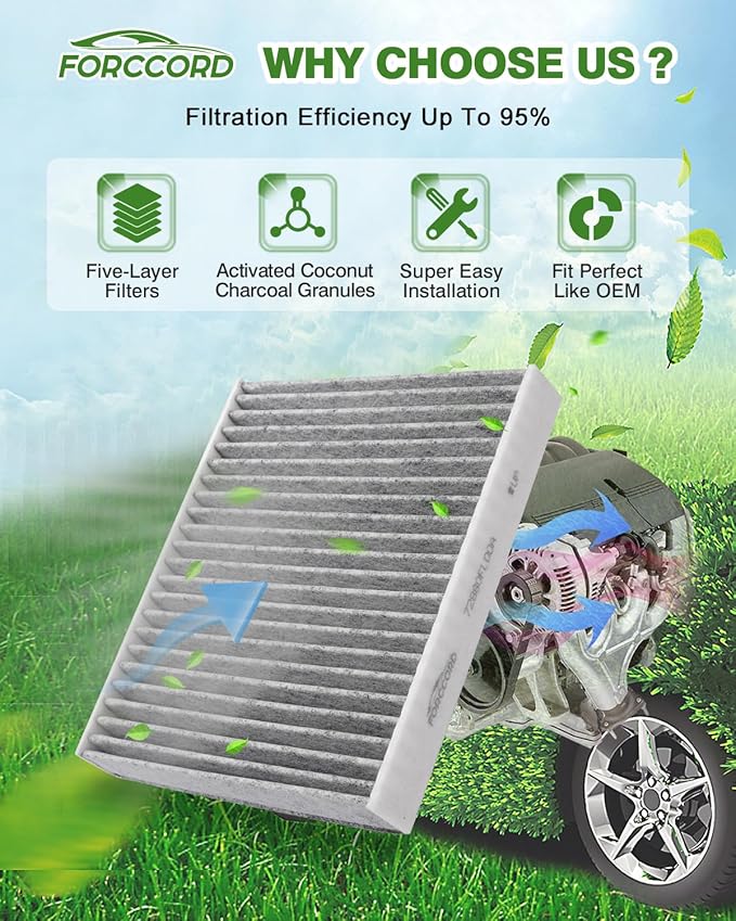 2-Pack Cabin Air Filter Fits for Subaru Ascent, Crosstrek, Impreza, Legacy, Outback, Toyota C-HR, Corolla, Prius, RAV4, Venza Activated Carbon Replacement 72880-FL00A Car Accessories