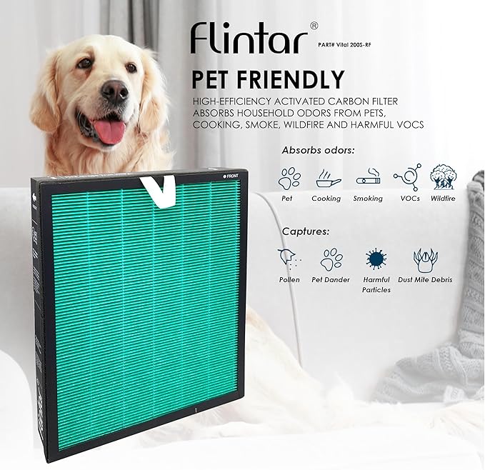 Flintar Vital 200S Toxin/Smoke Absorber Filter, Compatible with LEVOIT Vital 200S-P Air Purifier, H13 Grade Filtration + Activated Carbon filter, Part # Vital 200S-RF-TX, 1-Pack
