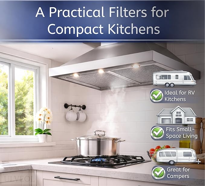 Set of 2 Aluminum Range Hood Filters 8 1/4” x 10”x 0.09"Th - Grease Filters for Range Hood - Camper Metal Tiny House - Hoods Stove Vent Filter or Kitchen Exhaust Fan Cover - Replacement Oven Filter