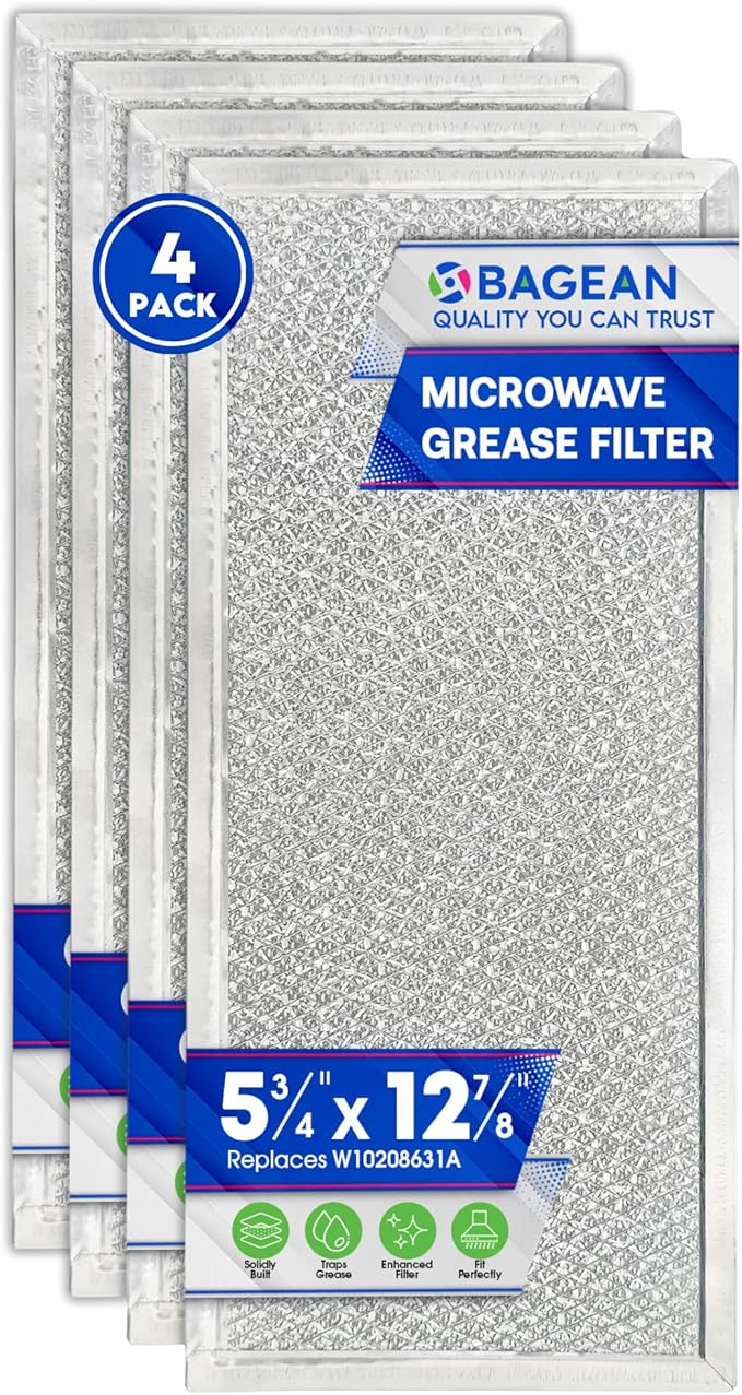 Microwave Filter Replacement 5.78" x 12.91" Fits W10208631A Whirlpool Microwave Filter - Aluminum Mesh Screen Grease Filters - Freshens and Filters Kitchen Air in Over the Stove Oven Vent Fan (4-Pack)