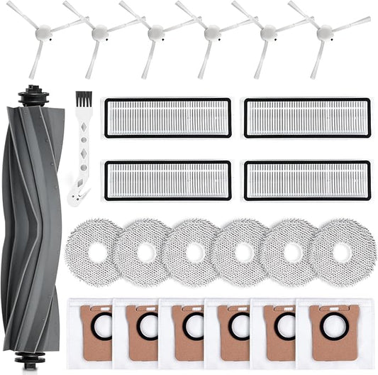 24 Pack Accessories Kit for Dreame L10s Ultra / L10 Ultra Robot Vacuum Replacement Parts Including 1 Main Brush 4 HEPA Filters 6 Sidebrushes 6 Mop Pads 6 Dust Bags 1 Cleaning Brush
