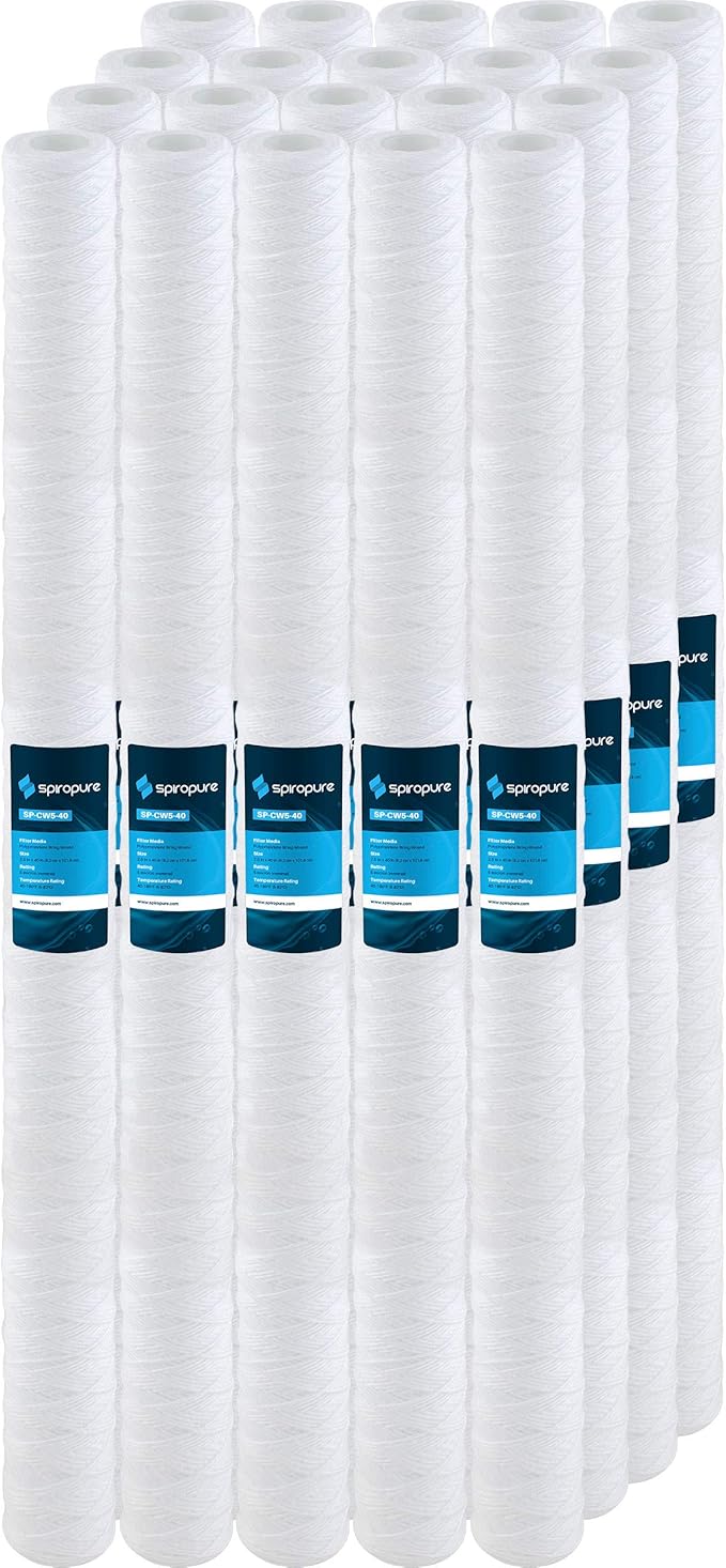 SpiroPure SP-CW5-40 40x2.5 5 Micron String-Wound Polypropylene Sediment Water Filter Cartridge SWC-25-4005 (Case of 20)