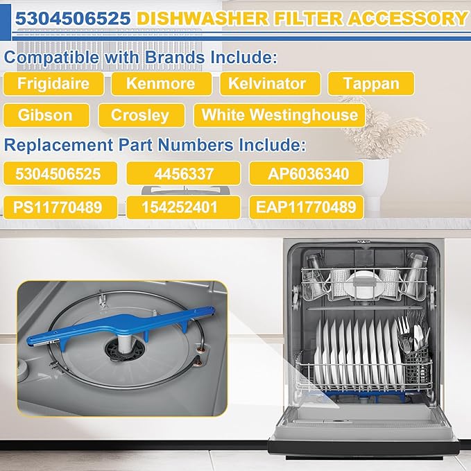 5304506525 Dishwasher Filter Replacement for Frigidaire Appliance Crosley Kenmore Electrolux Dishwasher Accessories Replaces 4456337 AP6036340 PS11770489 154252401 EAP11770489