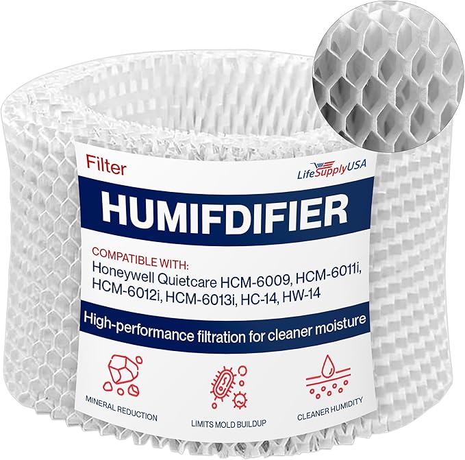 LifeSupplyUSA Filter E Humidifier Filter Replacement Wick Compatible with Honeywell Quietcare HCM-6009, HCM-6011i, HCM-6012i, HCM-6013i, HC-14, HW-14