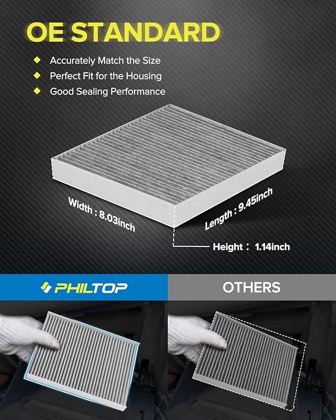 PHILTOP Cabin Air Filter w/Activated Carbon, Compatible with CF11668 Dodge Charger 2011-2023, Challenger 2011-2023, Chrysler 300 2011-2023