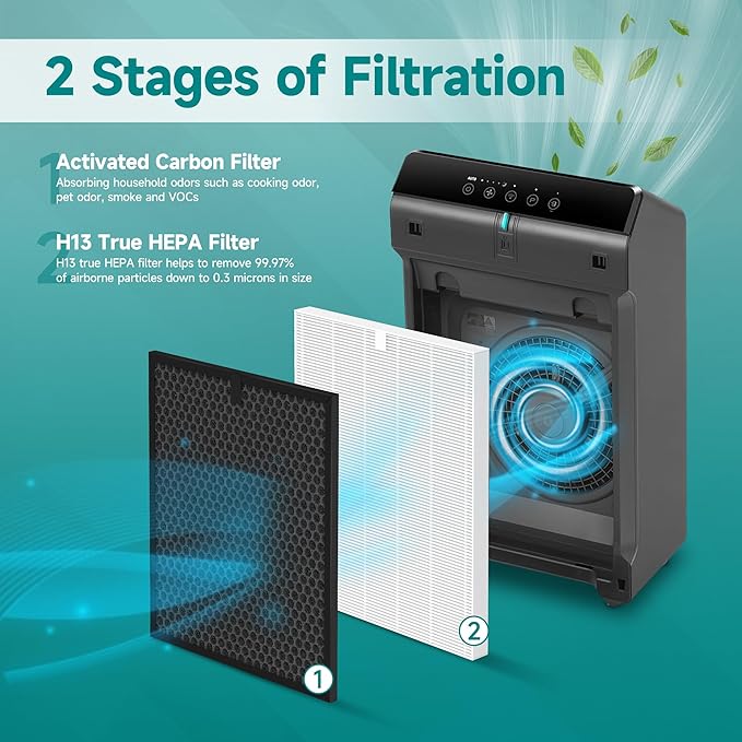 5510 5520 Replacement Filter Q Compatible with Winix 5510, 5520 PlasmaWave Air Purifi-ers, 2 H13 True HEPA and 2 Activated Carbon Filters Combo, Part# 1712-0123-00