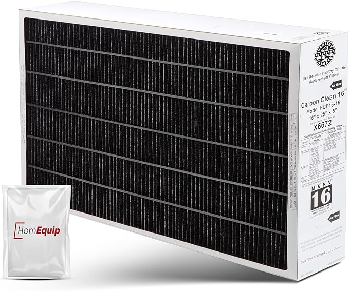 Lennox 16x25x5 Furnace Filter, X6672 Filter Replacement, Merv 16 Carbon Clean with Homequip Disposal Bag 1-Pack (Actual Size: 15.8 x 24.8 x 4.3 Inches)