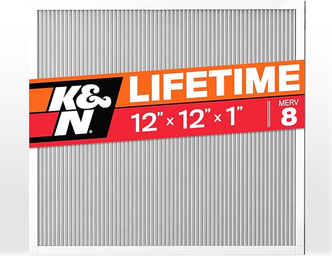 K&N 12X12X1 HVAC Furnace Air Filter, Lasts a Lifetime, Washable, Merv 8, the Last HVAC Filter You Will Ever Buy, Breathe Safely at Home or in the Office, HVC-8-11212