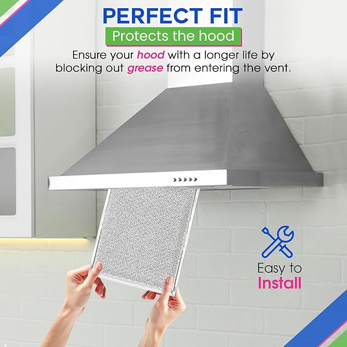 Bagean Stove Hood Vent Filter 8" x 9.5" BP55 Compatible with Broan Range Hood Filter Replacement and NuTone Kitchen Exhaust Fan - Aluminum Screen Blocks Grease & Filters Over Oven Air (2-Pack)