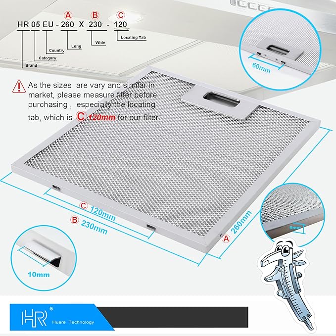 Updated Range Hood Filter Replacement 9x10.25Inch (230x260mm) 4-Layer S97018029 Aluminum Mesh Hood Vent Filter, HR Huare Technology Grease Filter, fits Broan B5 Series, Alternative 1932913, 2pack