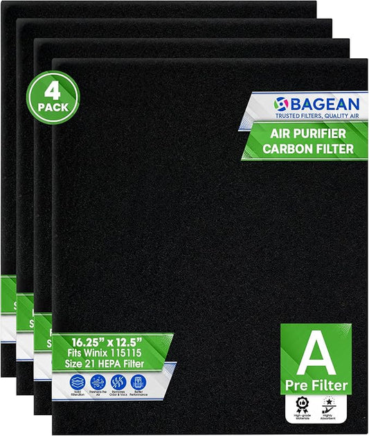 Bagean Carbon Pre Filter A 115115 - Compatible with Winix Air Purifier Filter Replacement - Fits Winix Plasmawave C535 5300 6300 - Activated Carbon Filters Absorb Odors and Freshens the Air (4-Pack)