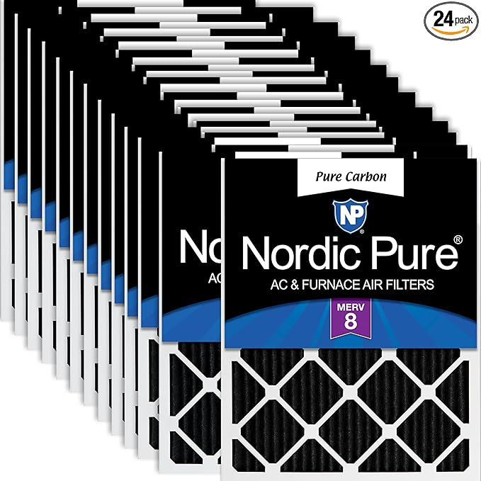 Nordic Pure 12x18x1 (Actual Size: 11 1/2 x 17 1/2 x 3/4) Pure Carbon Pleated Odor Reduction Furnace Air Filters 24 Pack