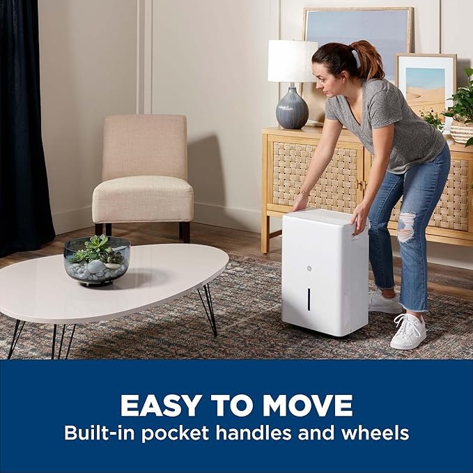 GE Portable Dehumidifier, 50 Pint Daily Output with Built-in Pump and Smart Dry for Wet Spaces Auto or Manual Drainage, Ultra Quiet, Perfect for Basement, Bedroom, Bathrooms, White