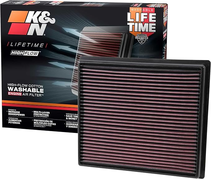 K&N High-Flow Original Lifetime Engine Air Filter: Increase Power: Premium, Washable: Compatible with 2014-2024 TOYOTA: Tacoma, Tundra, Sequoia, 33-5017