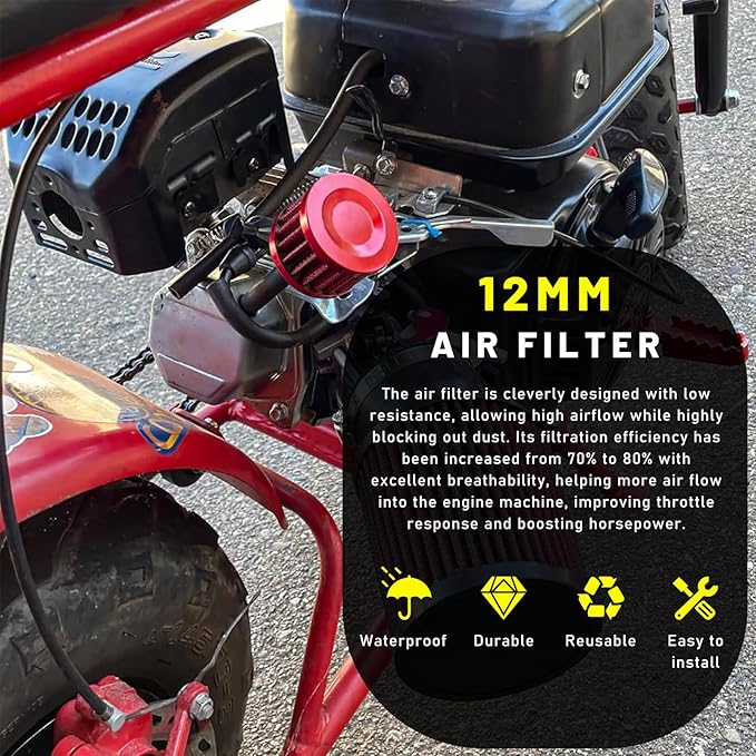 12mm Mini Air Filter, Universal Motor Cold Air Intake Filter Breather, Auto Turbo Vent Intake Filter Cleaner, Crankcase Breather Car Accessories for Motorcycle Engine Parts (Red)