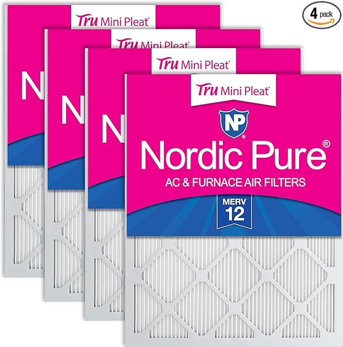 Nordic Pure 20x20x1 (Actual Size: 19 1/2 x 19 1/2 x 3/4) Tru Mini Pleat MERV 12 AC Furnace Air Filters – 2.5X More Media for Longer-Lasting, High-Efficiency Filtration - 4 Pack