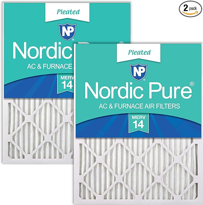 Nordic Pure 24x24x1 (Actual Size: 23 3/8 x 23 3/8 x 3/4) Pleated MERV 14 Air Filters 2 Pack