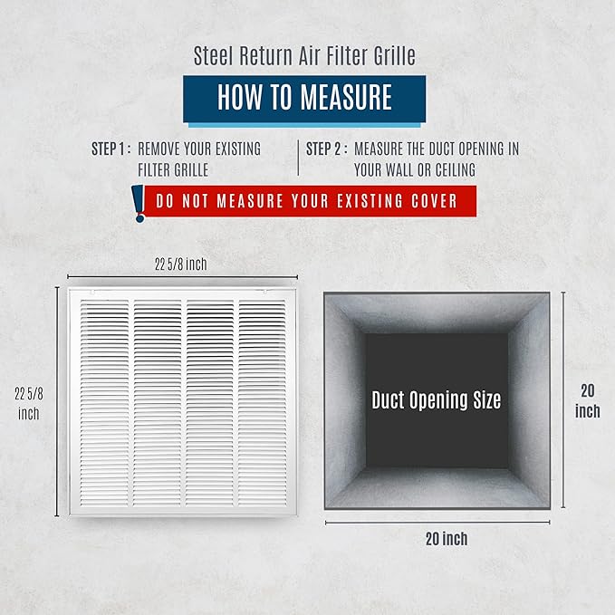 Fits 20x20 Duct Opening | Steel Return Air Filter Grille by Handua [Fixed Hinged] for 1-inch Filters | Vent Cover Grill for Sidewall and Ceiling | White | Outer Dimensions: 22 5/8"W X 22 5/8"H