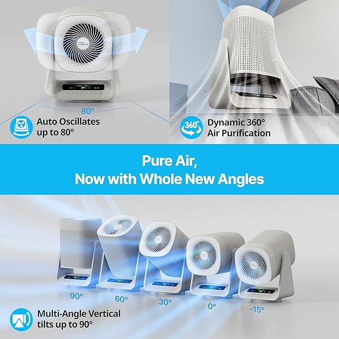 COWAY Air Purifier for Home Bedroom, 2-in-1 with Fan, Particulate Filter for Smoke, Allergies, Dander, Odor, Air Quality Monitor, Auto Mode, Remote Control, Timer, 3-Year Warranty, Aim, Marshmallow