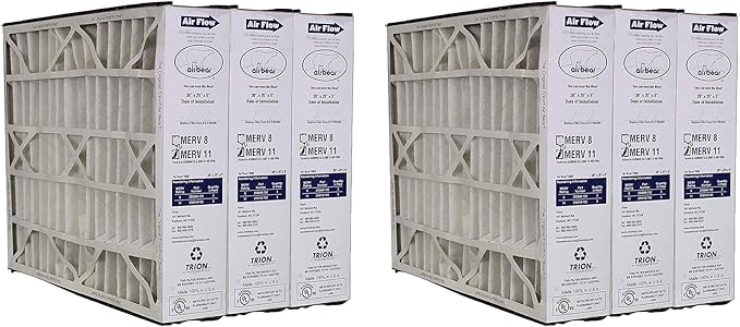 Trion Air Bear 20 x 25 x 5 Inch MERV 11 High Performance Air Purifier Filter Replacement for Air Cleaner Purification Systems, White (6 Pack)