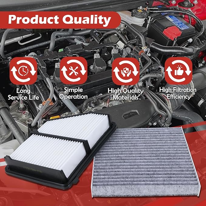 17220-5BA-A00 Engine Air Filter and 80292-TF0-G01 Cabin Air Filter kit Compatible with 2016-2025 Honda Civic 2.0L Naturally Aspirated 2023-2025 HR-V 2.0L Replaces CA12051 WA10416 CF11182 80291-T5R-A01