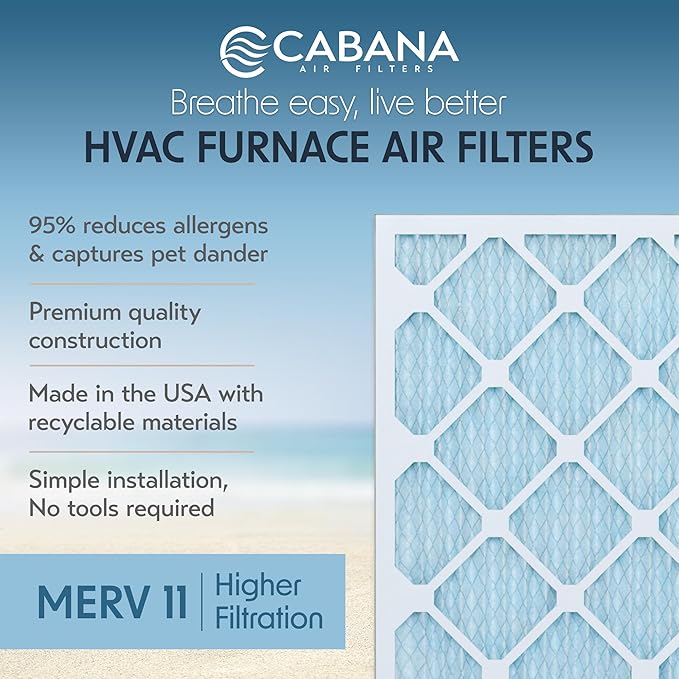 Cabana Filters 6-Pack 24x30x1 MERV 11 AC Furnace Air Filter for Home and Office - Indoor HVAC System Filtration Replacement, Captures Unwanted Particles