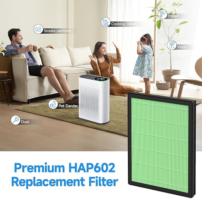 2 Packs HAP602 Toxin Absorber Replacement Filters Compatible with ECOSELF HAP602/ HAP602WF Air Cleaner Purifier, 3-in-1 Filtration of H13 True HEPA Filter, Pre-Filter & Activated Carbon Filter, Green