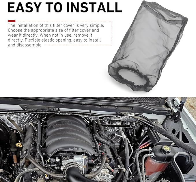 Car Air Intake Filter Sock Cover, Waterproof Dust-Proof High Flow Cold Air Filter Wrap, Cone Washable Element Protective Wrap Accessory, Universal for Most Cars (Large)