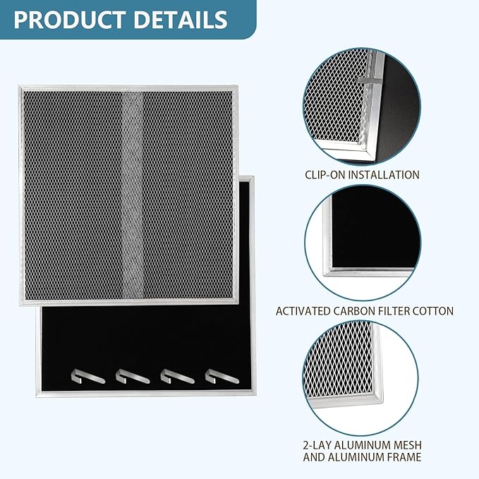 S97020467 HPF36 Type Xd Range Hood Charcoal Filter Replacement For Broan Non-Ducted Range Hood BCDF1 CLDA1 Series AHDA136BL AHDA136SS BCDF136SS 14.62" x 15.88" x 0.18" Replaces S97020467 2 Pack