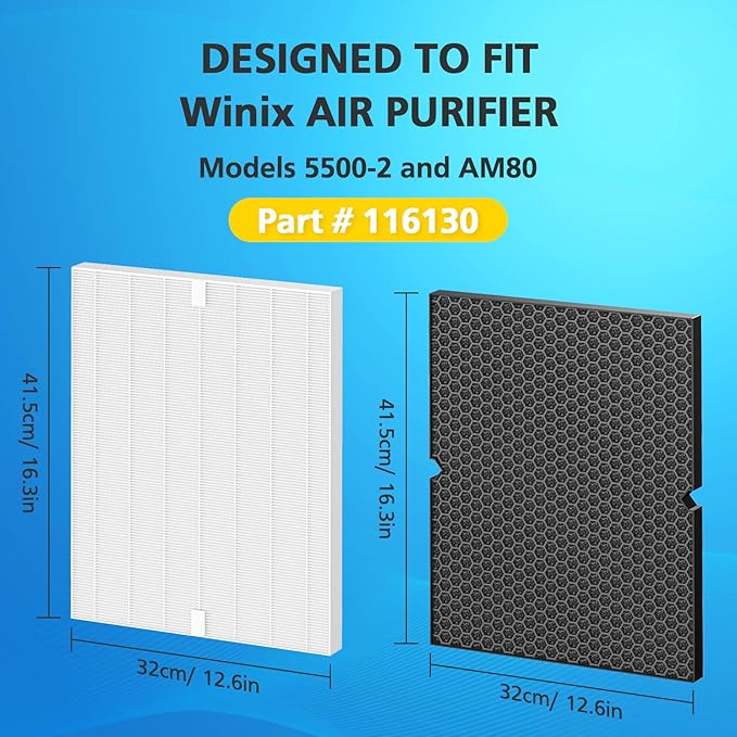 116130 Replacement Filter H Compatible with Winix 5500-2 PlasmaWave and AM80 Air Purifier, 4 Pack Replacement HEPA Filter Only