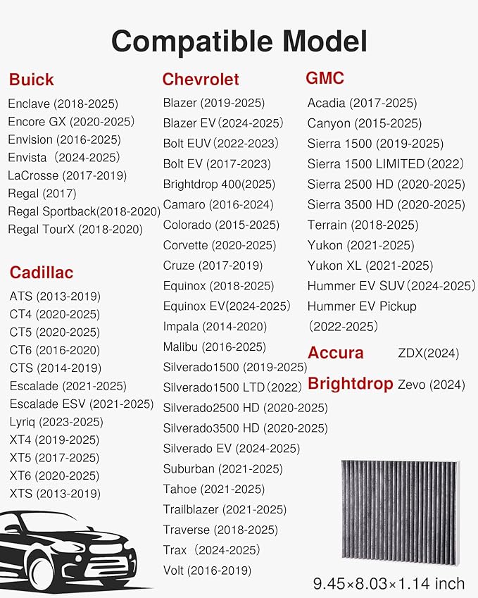Puroma Cabin Air Filter with Activated Carbon, Replacement for CP966, CF11966, Select Buick Enclave, Encore GX, Envision, Regal, LaCrosse, Cadillac, GMC, Bolt EV, Camaro, Colorado