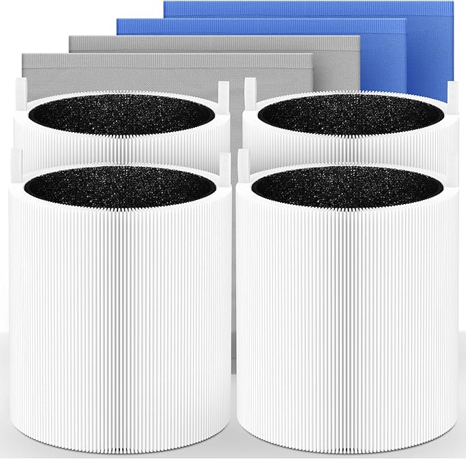 4 Packs 511 Replacement Filters Compatible with Blueair Blue Pure 511 Air Cleaner Purifier, Premium Filter and Activated Carbon Filter, 4 Premium Filters and 4 Cloth Cover Pre-Filters