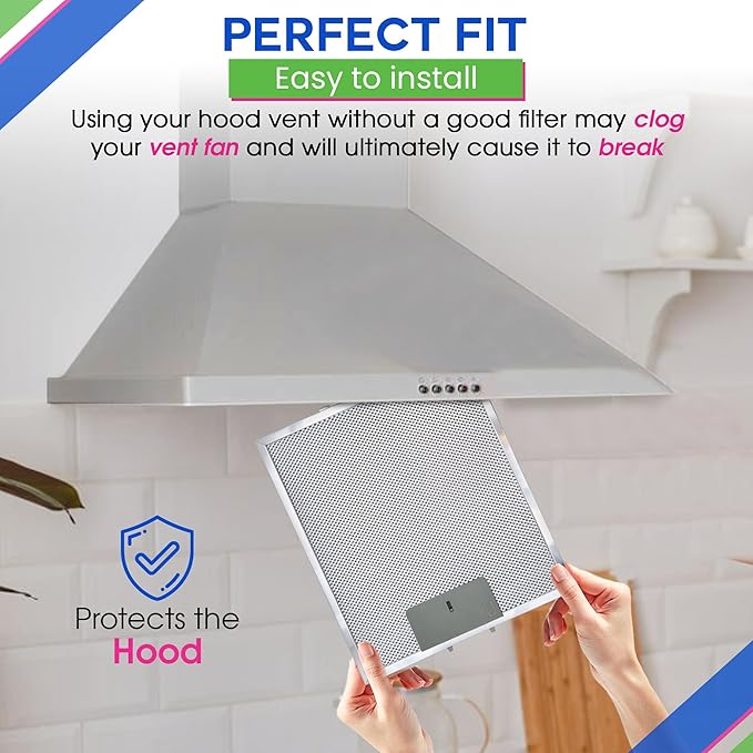 Bagean Range Hood Filter Replacement 12" x 10.5" W10169961A Compatible with Whirlpool Stove Hood Vent Filter - Aluminum Screen for Kitchen Overhead Exhaust Fan Blocks Grease & Filters Oven Air (2-Pk)