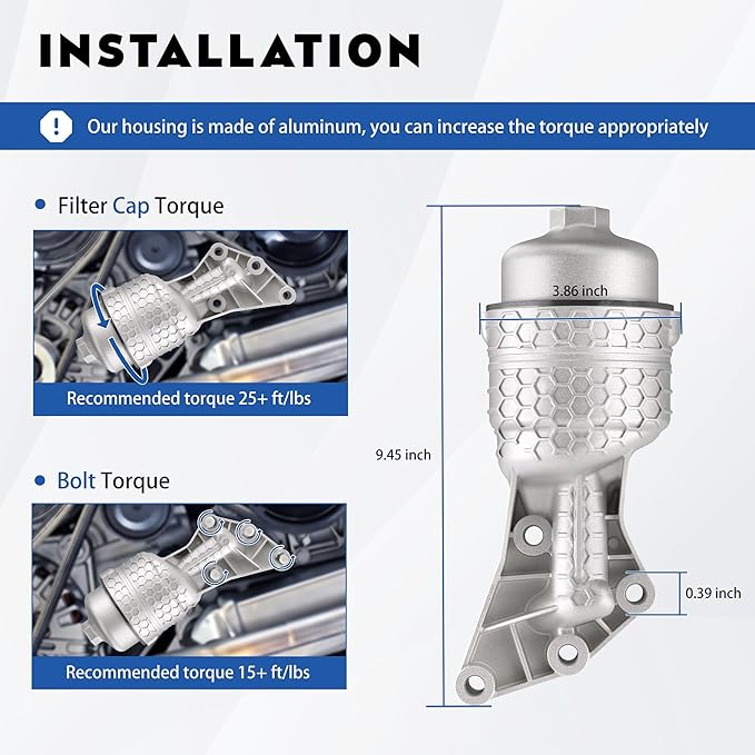 26300-3LAA0 Upgrade Aluminum Oil Filter Housing Complete Assembly Fit for Kia Telluride 20-24, Sedona 19-21, Sorento 19-20, Cadenza 17-20, Hyundai Genesis G80 17-20, Palisade 20-24
