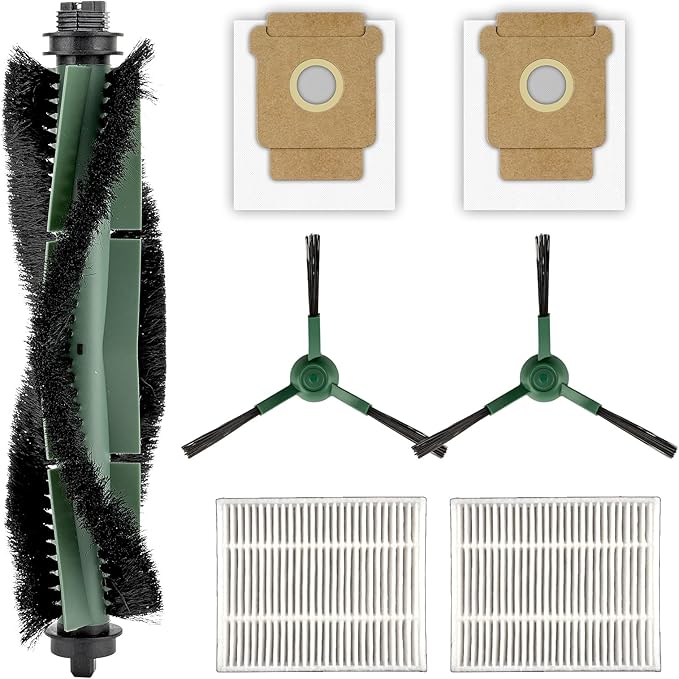 (7 Pieces) Roomba 104 105 Combo Q0520 Replacement Parts Compatible with iRobot Roomba Essential Vac 2 robot + AutoEmpty Dock Q0520, 1 Roller Brush, 2 Side Brushes, 2 HEPA Filters, 2 Dust Bags