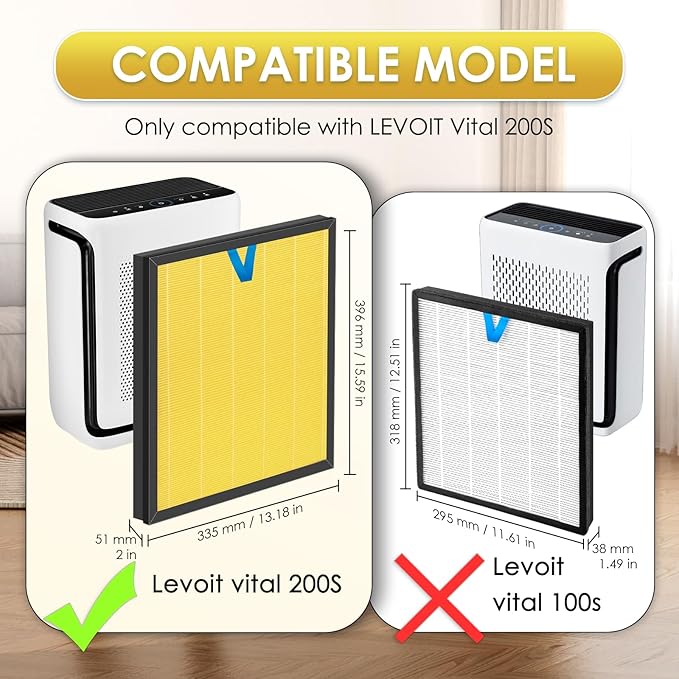 3 Pack Vital 200S Pet Care Replacement Filter Compatible with LEVOIT Vital 200S and Vital 200S-P Air Purifier, H13 True HEPA Filter, 3-in-1 Activated Carbon Filters, Replace #Vital 200S-RF-PA, Yellow
