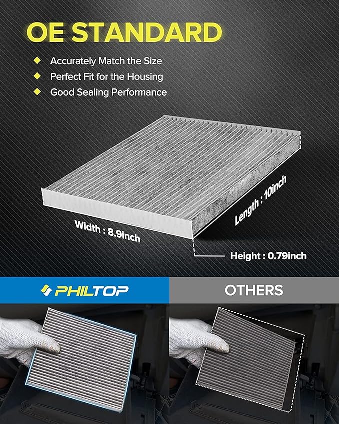 PHILTOP Cabin Air Filter w/Activated Carbon, Compatible with CF11819 Chevrolet Equinox 2010-2017, Captiva Sport, Hyundai Sonata, Santa Fe(Sport/XL), GMC Terrain, Kia Optima, Sedona and Saturn Vue