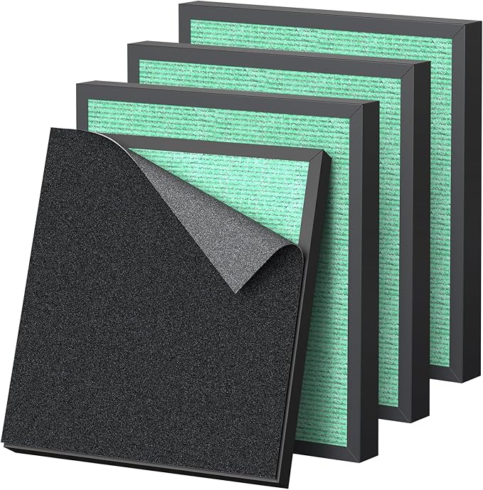 4 Pack ET066 Filter Compatible with Evalit ET066 Air Puri-fier, HEPA 3-Stage for Evalit ET066 Filter, 4 HEPA Filters & 8 Washable Pre-filters