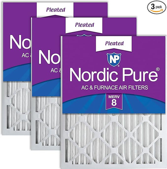 Nordic Pure 14x25x2 (Actual Size: 13 1/2 x 24 1/2 x 1 3/4) Pleated MERV 8 Air Filters 3 Pack