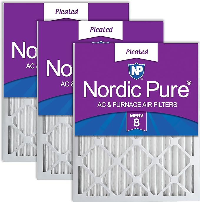 Nordic Pure 16x20x2 (Actual Size: 15 1/2 x 19 1/2 x 1 3/4) Pleated MERV 8 Air Filters 3 Pack