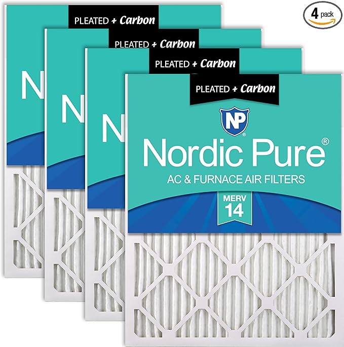 Nordic Pure 20x25x1 (Actual Size: 19 1/2 x 24 1/2 x 3/4) Pleated Air Filters MERV 14 Plus Carbon 4 Pack