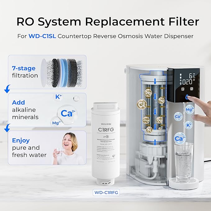 Waterdrop C1RFG Filter, Replacement for Waterdrop C1SL Countertop CoreRO System, 12-month Lifetime