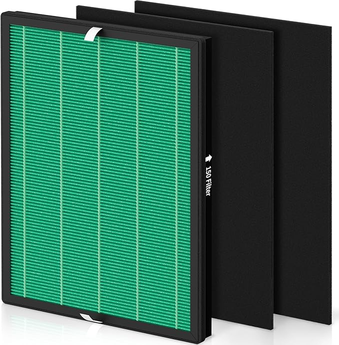 1 Pack 150 True HEPA Replacement Filter Set for Coway Airmega 150 Air Cleaner Purifier with 2 Activated Carbon Filters, Part Number AP-1019C-FP