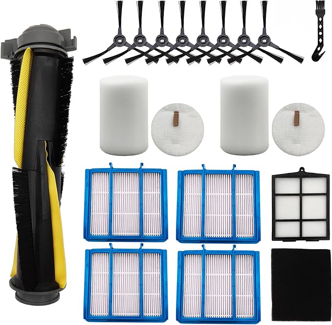 Replacement Part for Shark Navigator Robot Vacuum RV2110/RV2120AE/AV2110S Robot Cleaner.1 Main Brush, 4 Filters, 1 Filter Mesh, 8 Side Brushes, 1 Black Filter Cotton, 2 White Filter Cotton