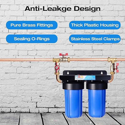 H&G Lifestyles 2-Stage Whole House Water Filtration System, GAC KDF 58 Filter and PP Cotton Filter, Chlorine Odor Heavy Metal Lead Sediment Removal, Drinking Water Purification System 50,000 Gallons
