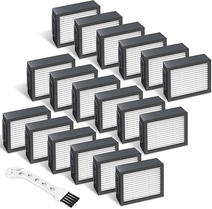 Improvedhand Filters Replacement Fit for i-Robot Roomba E I & J Series i7 i7+/plus i3 i3+ i4 i6 i6+ i8 i8+ E5 E6 E7 Vacuum Cleaner parts 4639161, 18 Pack Filter Replacements + 1 Cleaning Brush