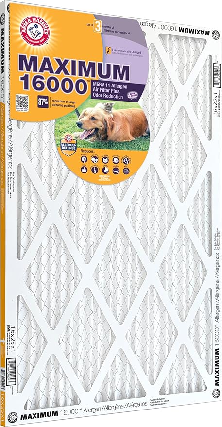 Arm & Hammer Max Allergen & Odor Reduction 20x20x1 Air and Furnace Filter, MERV 11, 4-Pack