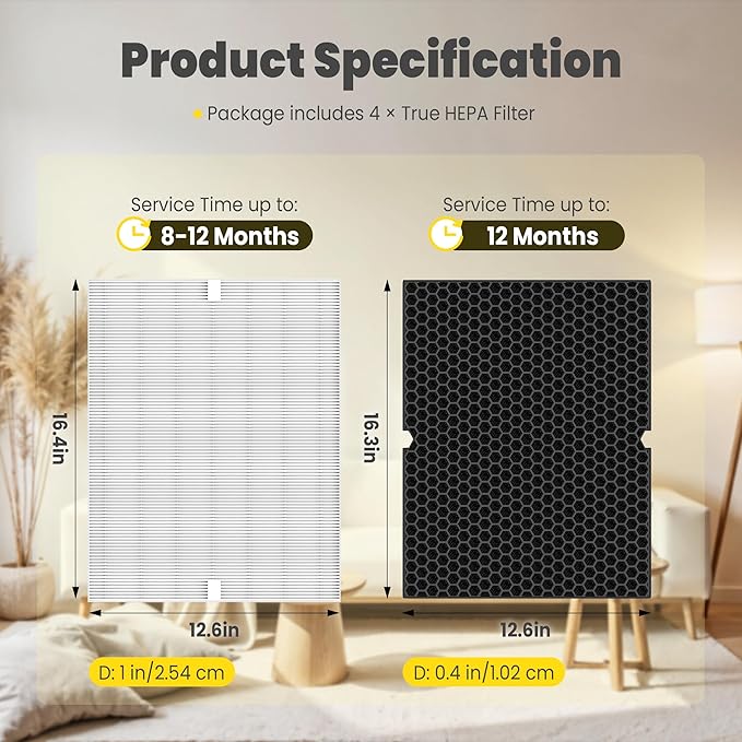 116130 Replacement Filter H for Winix 5500-2 AM80 Plasmawave Air Purifier, Includes 4 Pack Filter